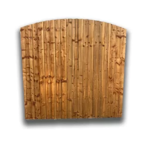 Vertical close board bow top fence panel tantalized brown