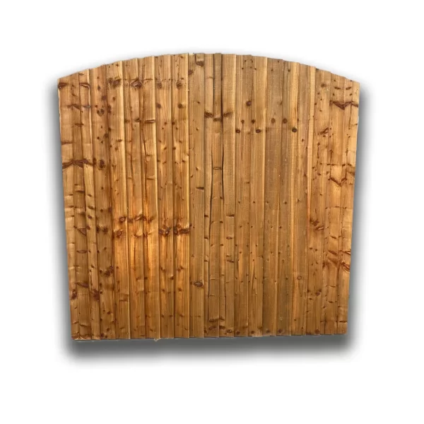 Vertical close board bow top fence panel tantalized brown